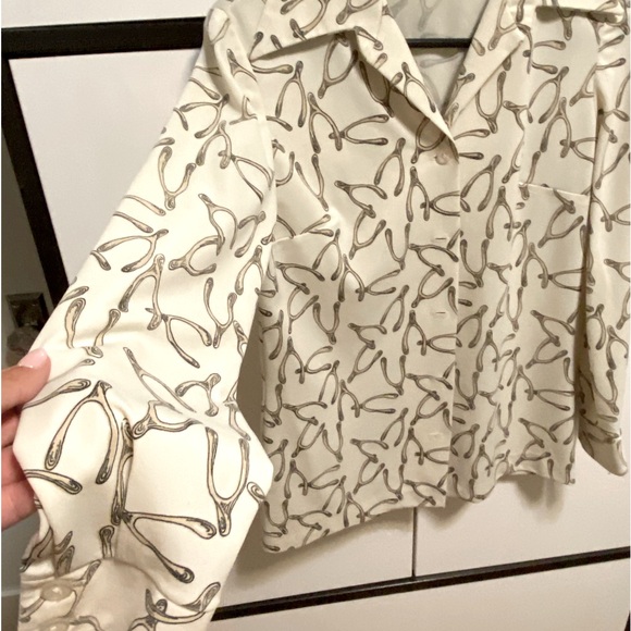 Vintage and Unique “Luigi of Naples” Wishbone Print polyester long sleeve Blouse - Picture 3 of 10